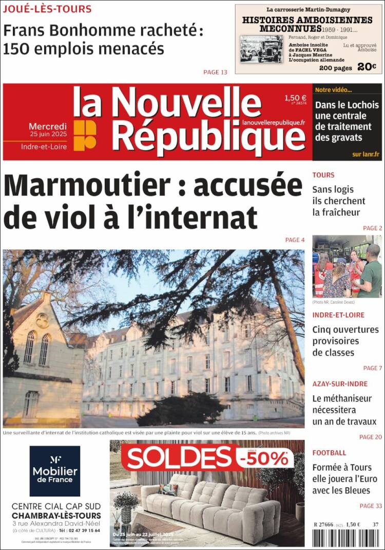 Portada de La Nouvelle Republique (Francia)