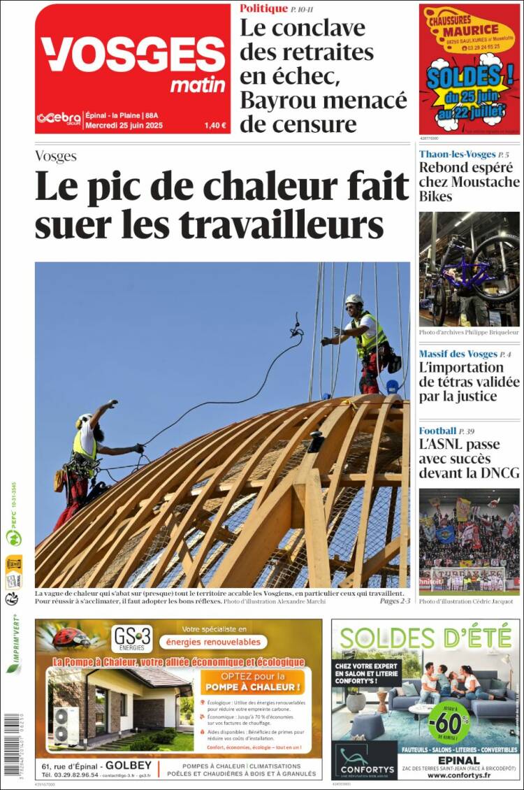 Portada de Vosges Matin (Francia)