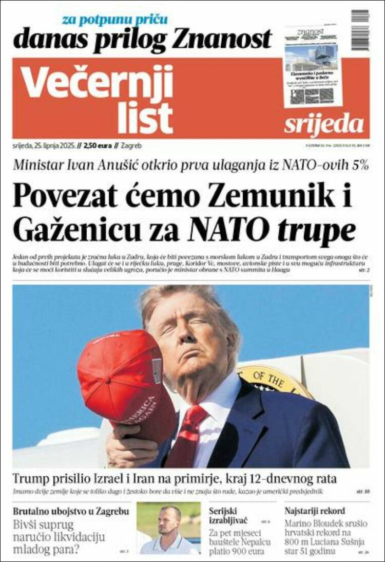 Portada de Večernji (Croacia)