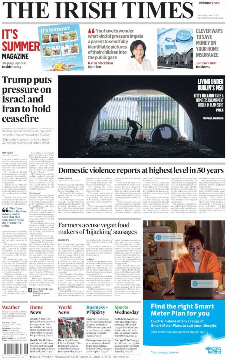 Portada de Irish Times (Irlanda)