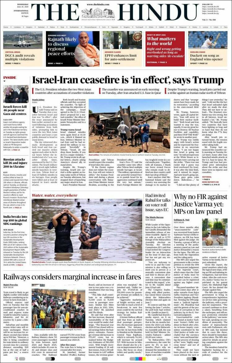 Portada de The Hindu (India)