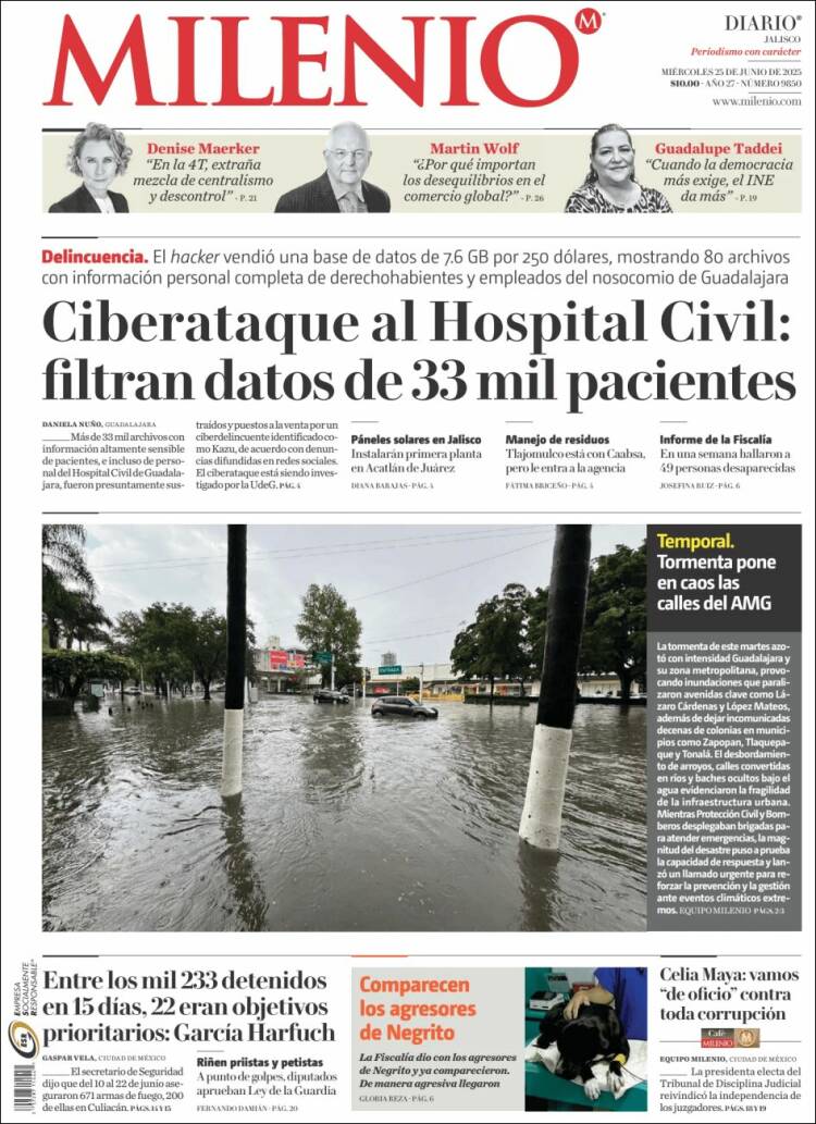 Portada de Milenio - Jalisco (México)