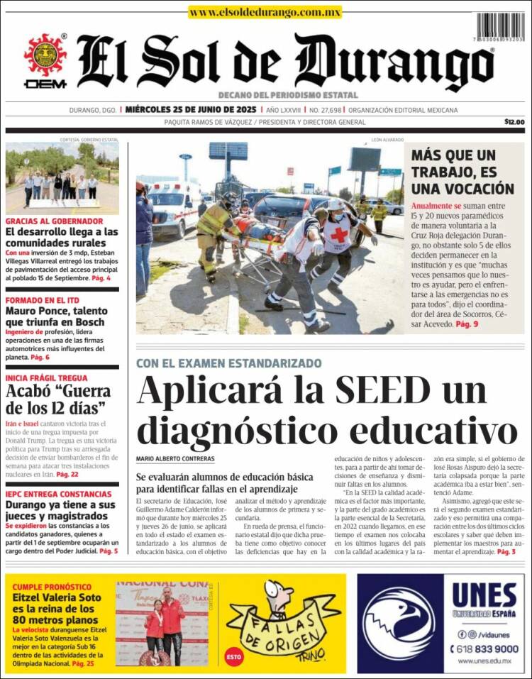 Portada de El Sol de Durango (México)