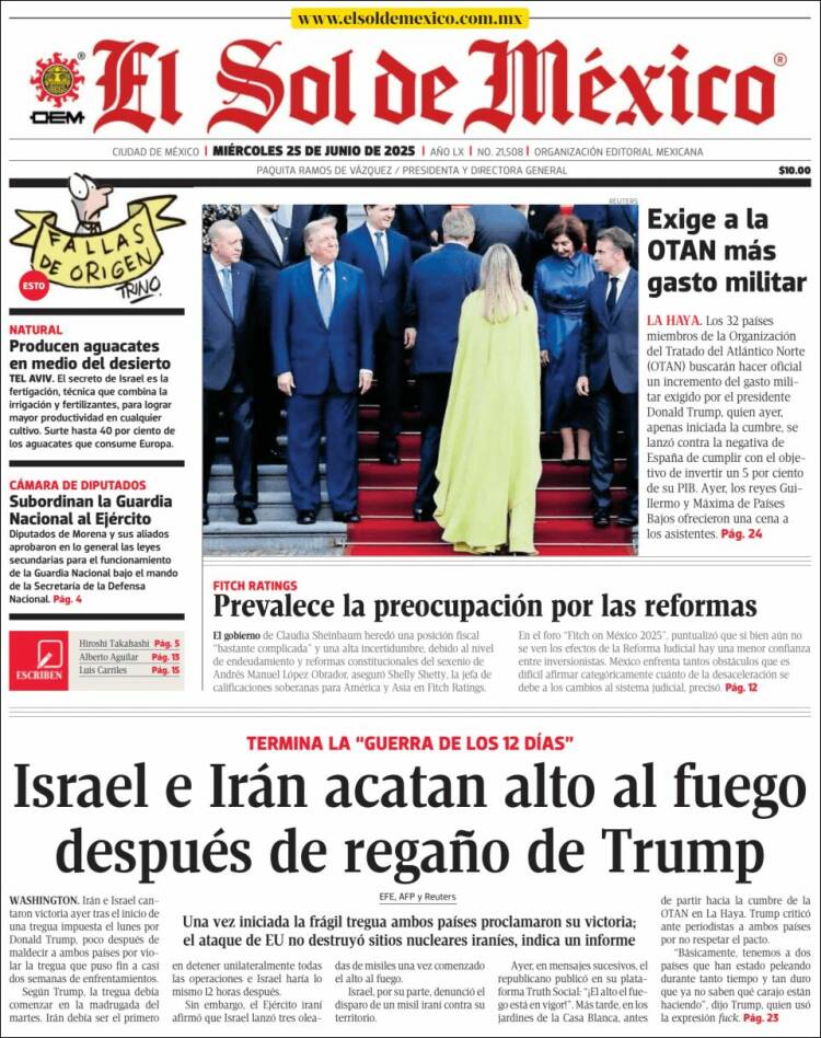 Portada de El Sol de México (México)