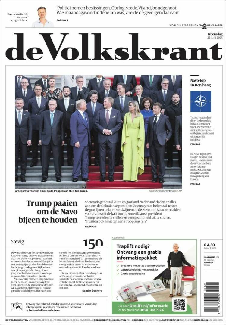Portada de De Volkskrant (Países Bajos)