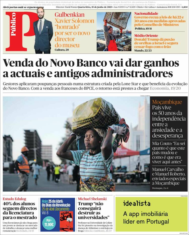 Portada de Público (Portugal)