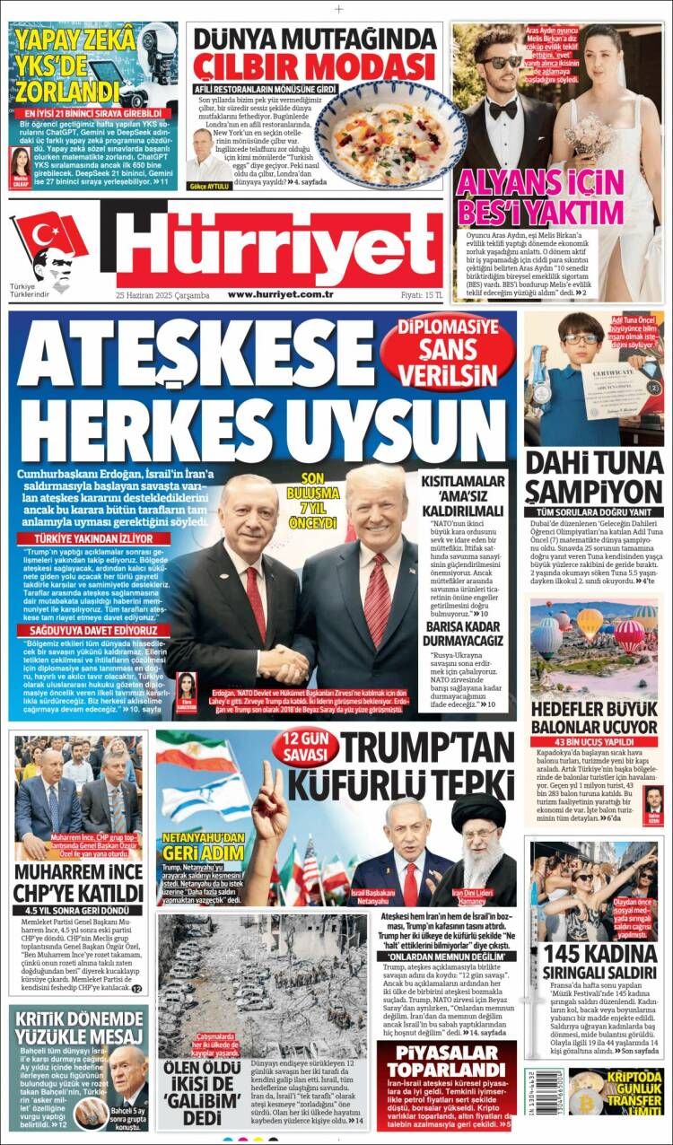 Portada de Hürriyet (Turquía)