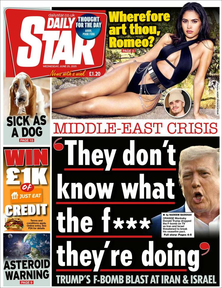 Portada de Daily Star (Reino Unido)