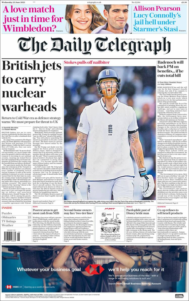 Portada de Daily Telegraph (Reino Unido)