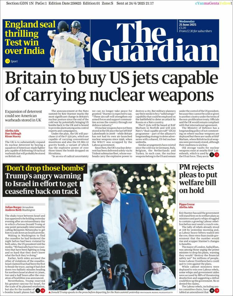 Portada de The Guardian (Reino Unido)