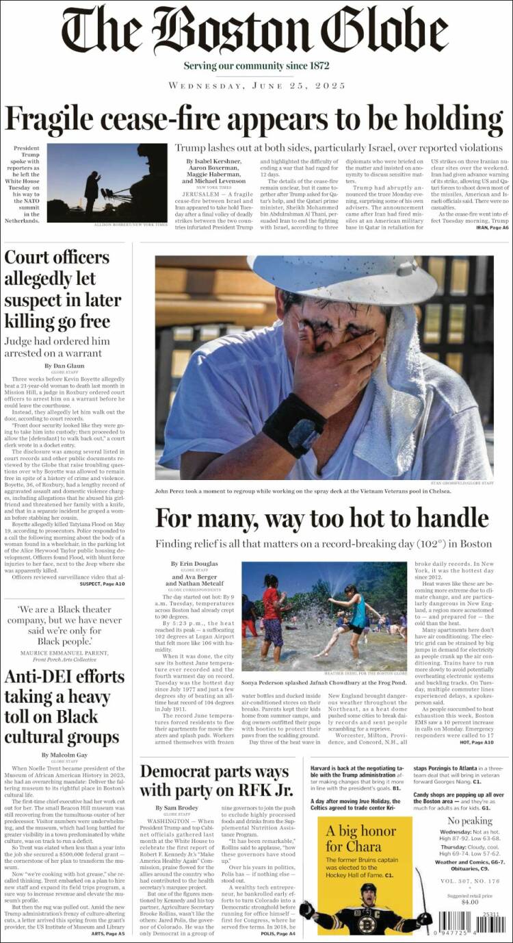 Portada de Boston Globe (USA)