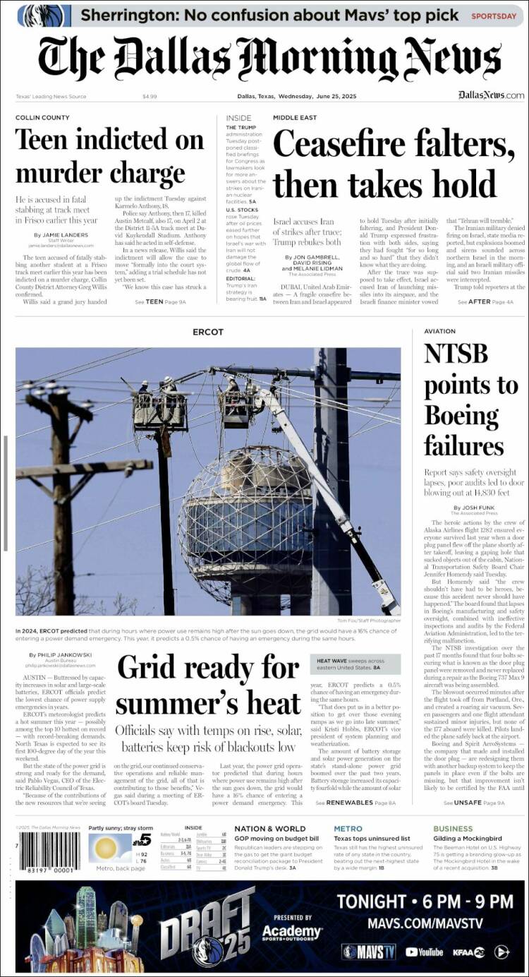 Portada de Dallas Morning News (USA)