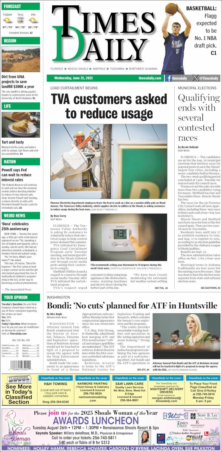 Portada de Times Daily (USA)