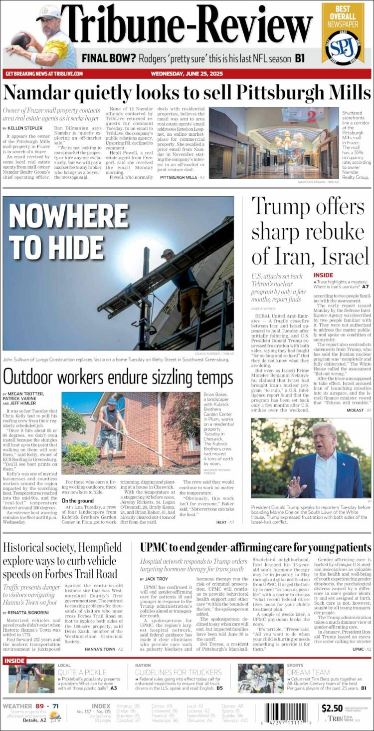 Portada de Tribune-Review (USA)