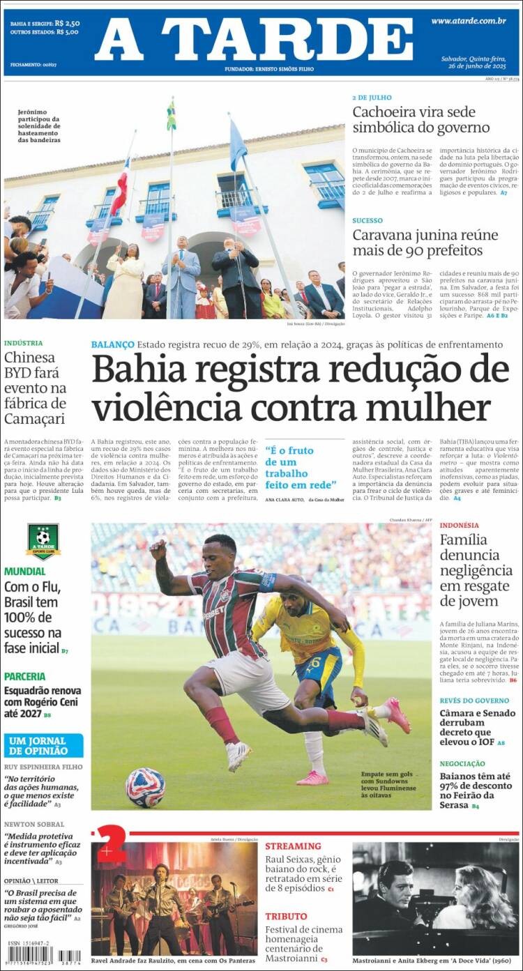 Portada de Diário A Tarde (Brasil)