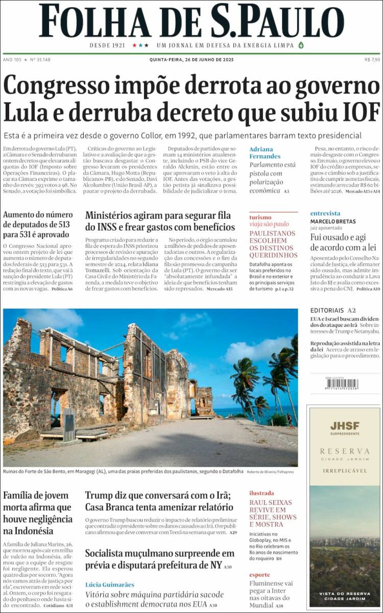 Portada de Folha de São Paulo (Brasil)