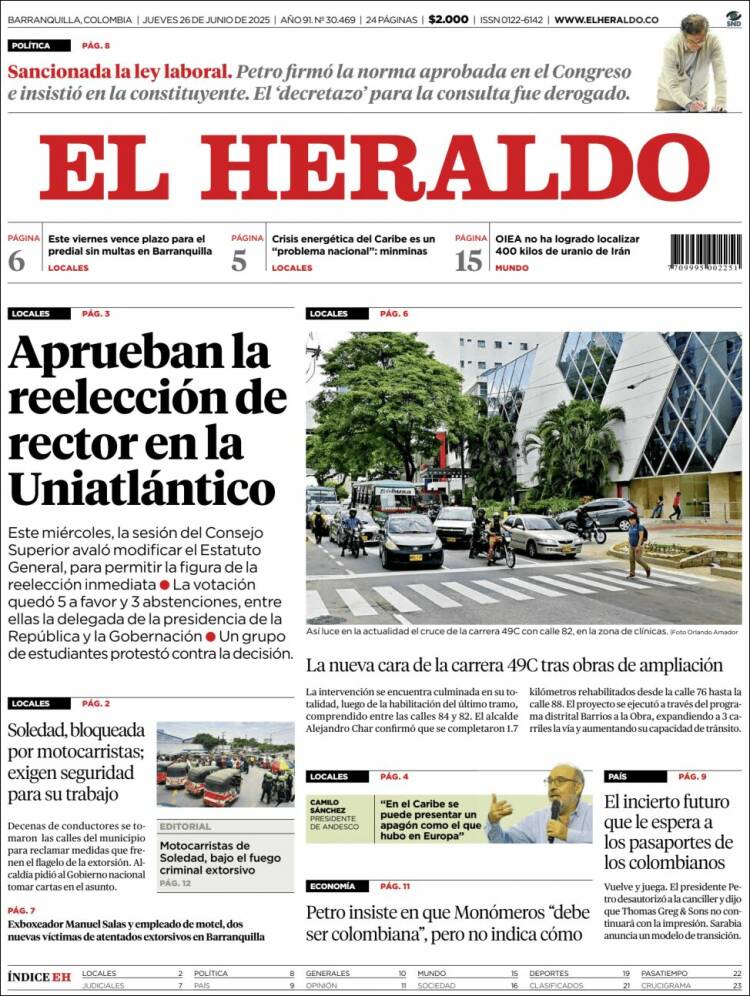 Portada de El Heraldo (Colombia)
