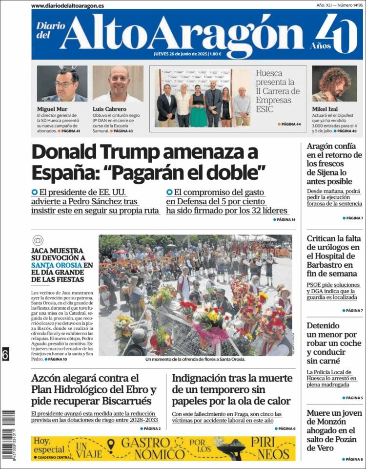 Portada de Diario del AltoAragón (España)