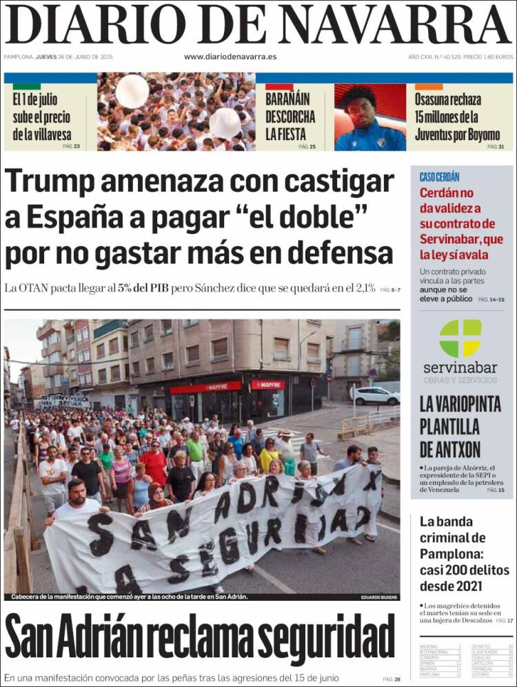 Portada de Diario de Navarra (España)