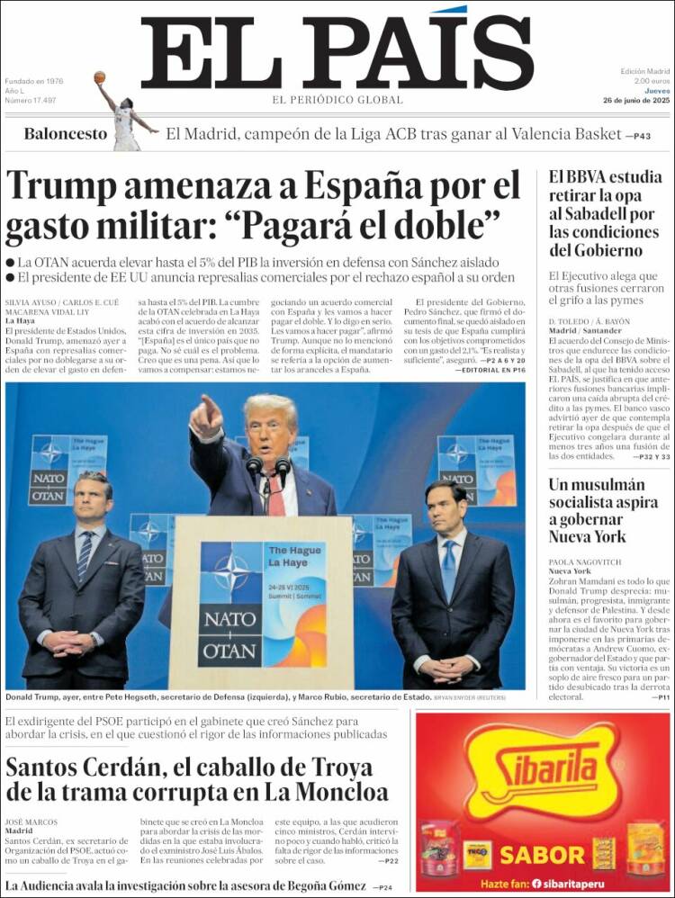 Portada de El País (España)