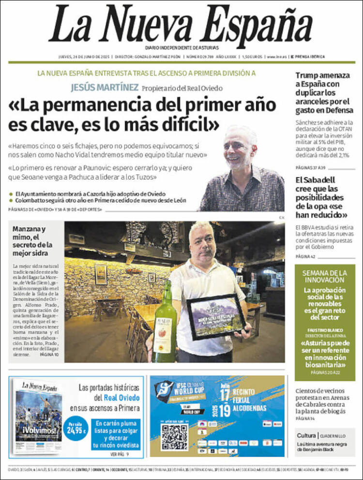 Portada de La Nueva España (España)