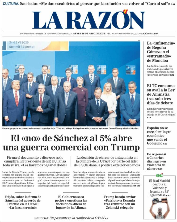 Portada de La Razón (Spain)