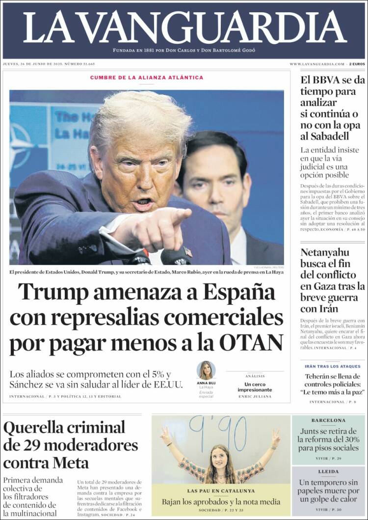 Portada de La Vanguardia (España)