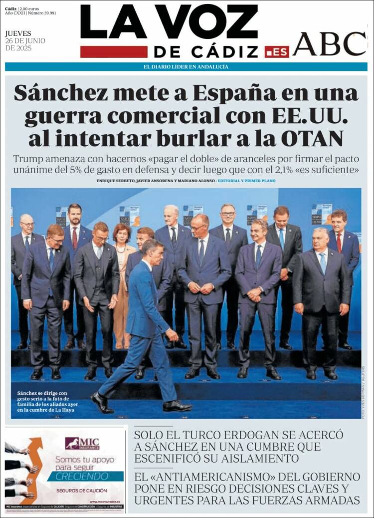 Portada de La Voz de Cádiz (España)
