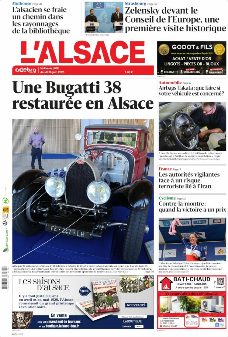 Portada de Journal L'Alsace (Francia)