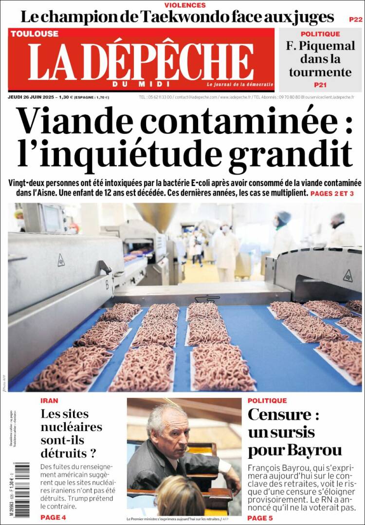 Portada de La Dépêche du Midi (Francia)