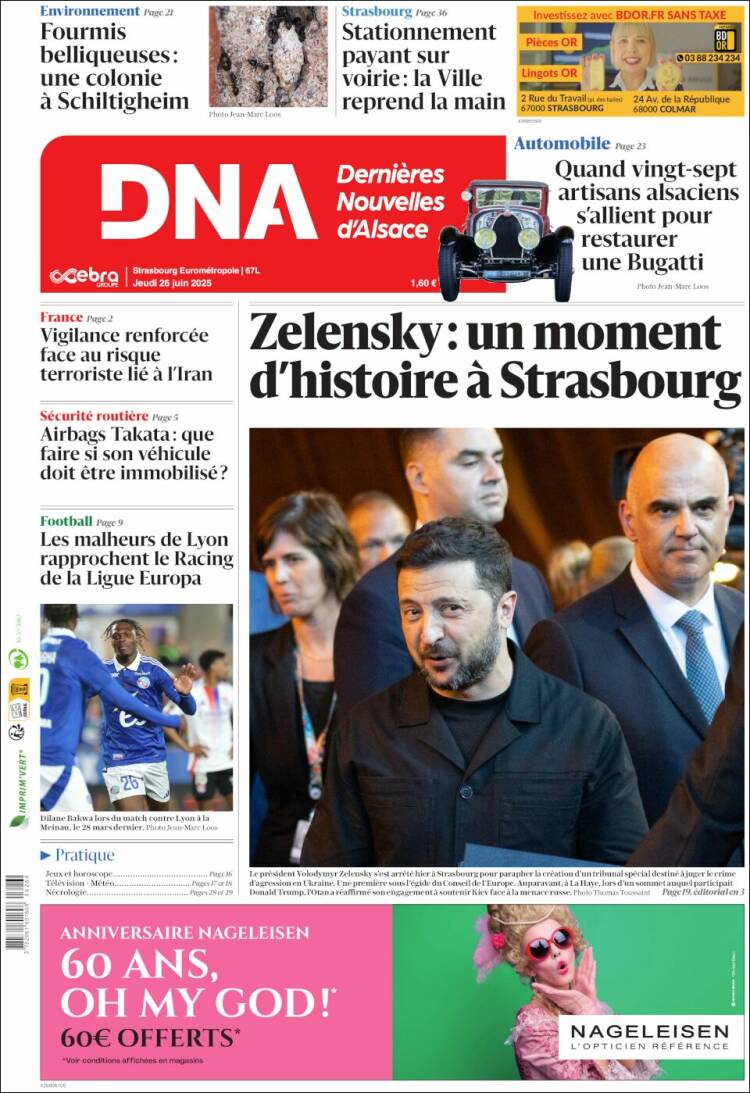 Portada de Les Dernières Nouvelles d'Alsace (Francia)