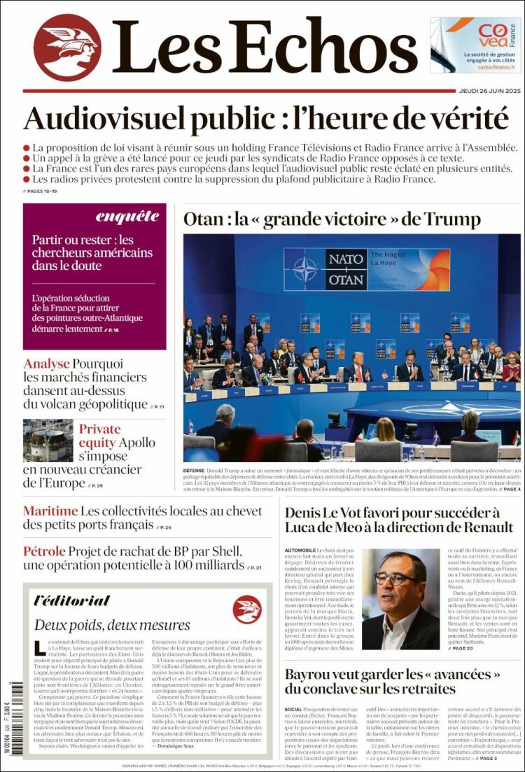 Portada de Les Echos (Francia)
