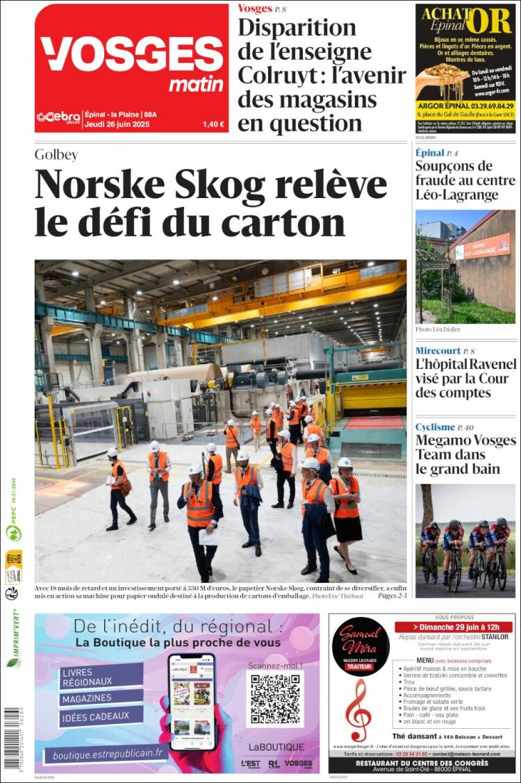 Portada de Vosges Matin (Francia)