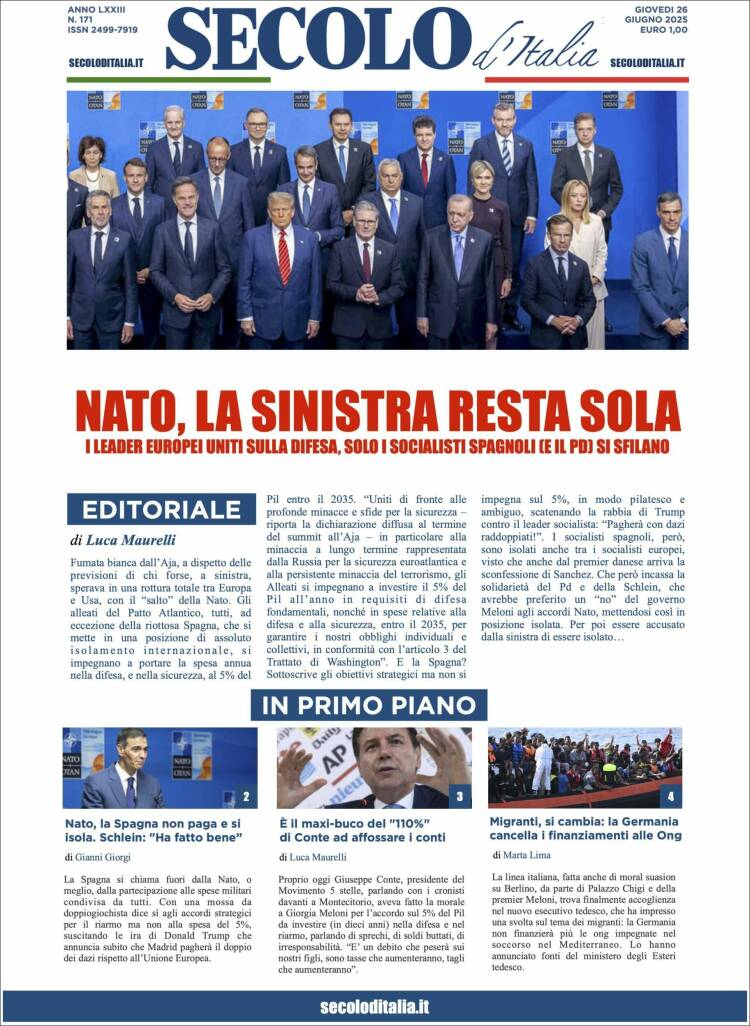 Portada de Secolo d'Italia (Italia)