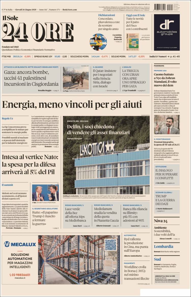Portada de Il Sole 24 ORE (Italia)
