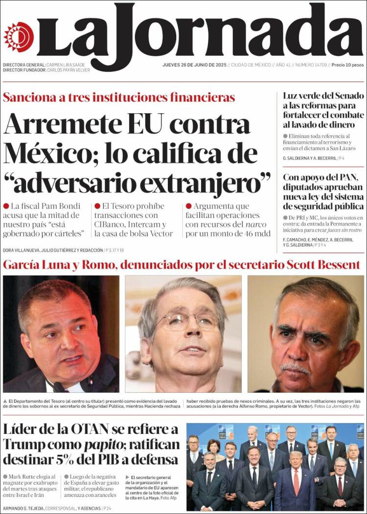 Portada de La Jornada (México)