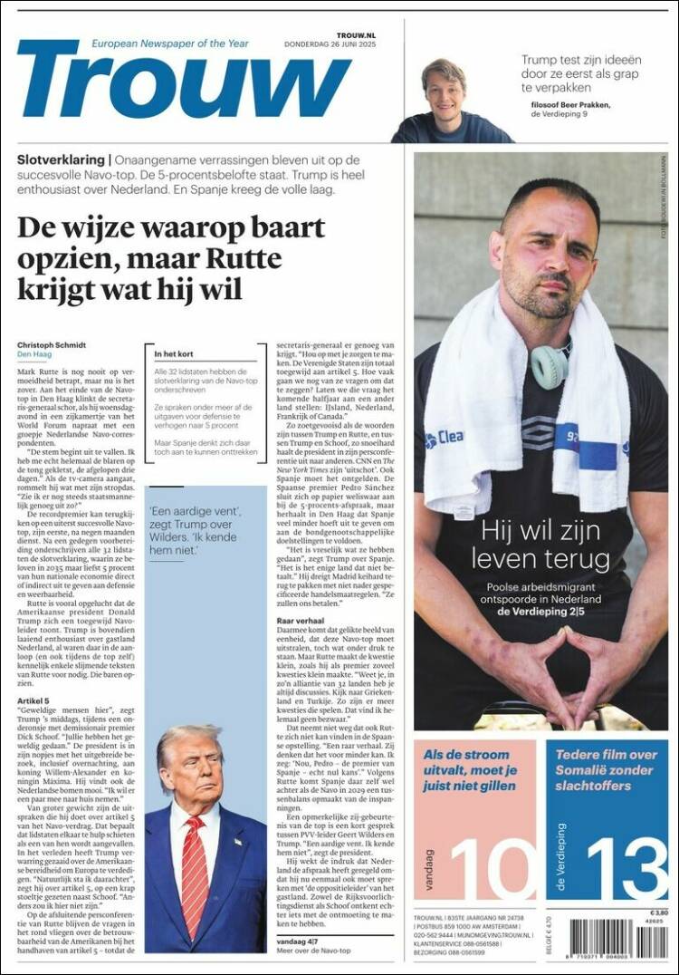 Portada de Trouw (Países Bajos)