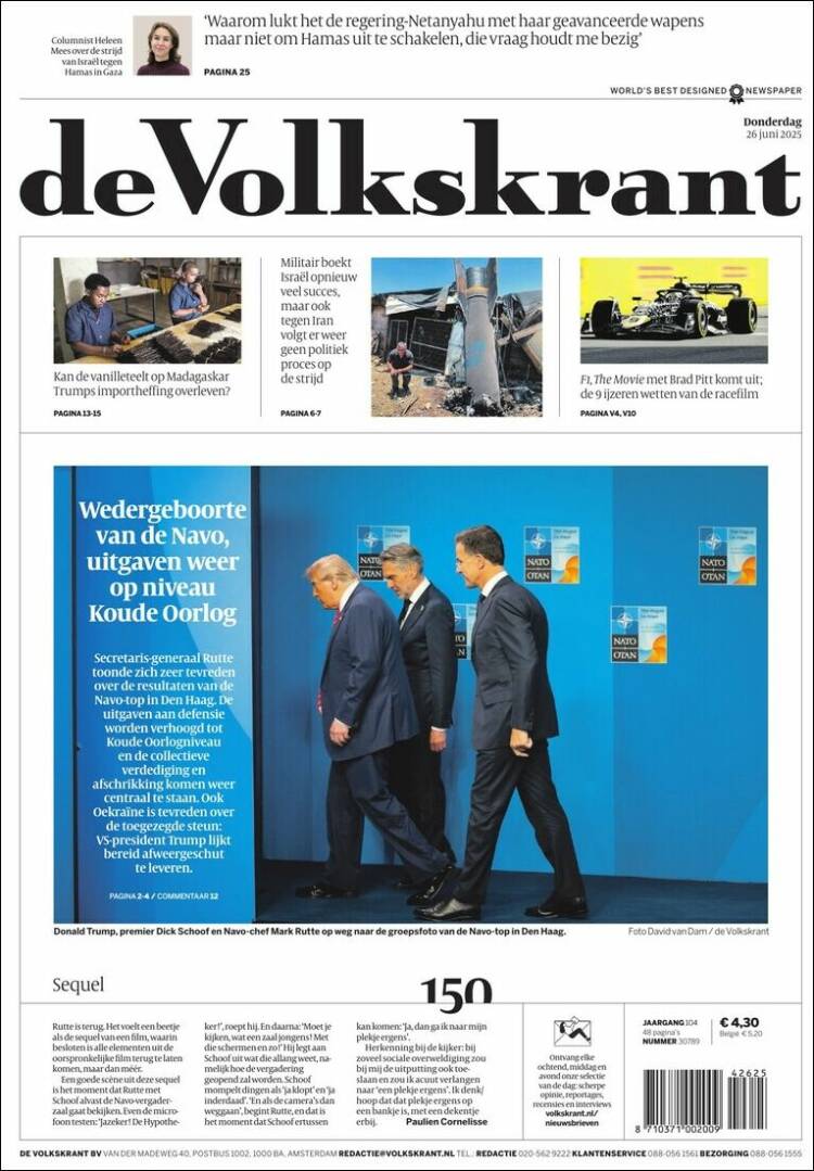 Portada de De Volkskrant (Países Bajos)