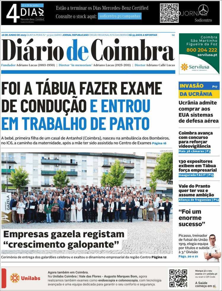 Portada de Diário de Coimbra (Portugal)