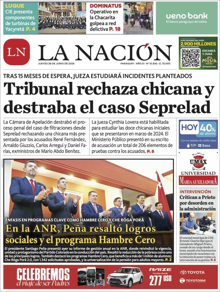 Portada de La Nación (Paraguay)