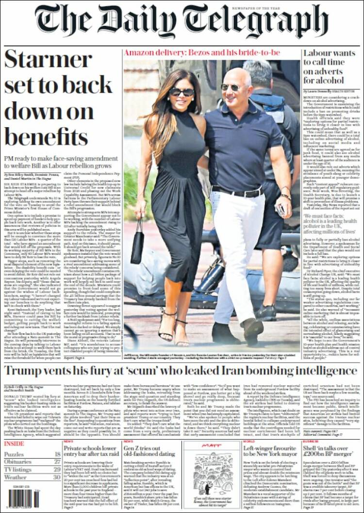Portada de Daily Telegraph (Reino Unido)
