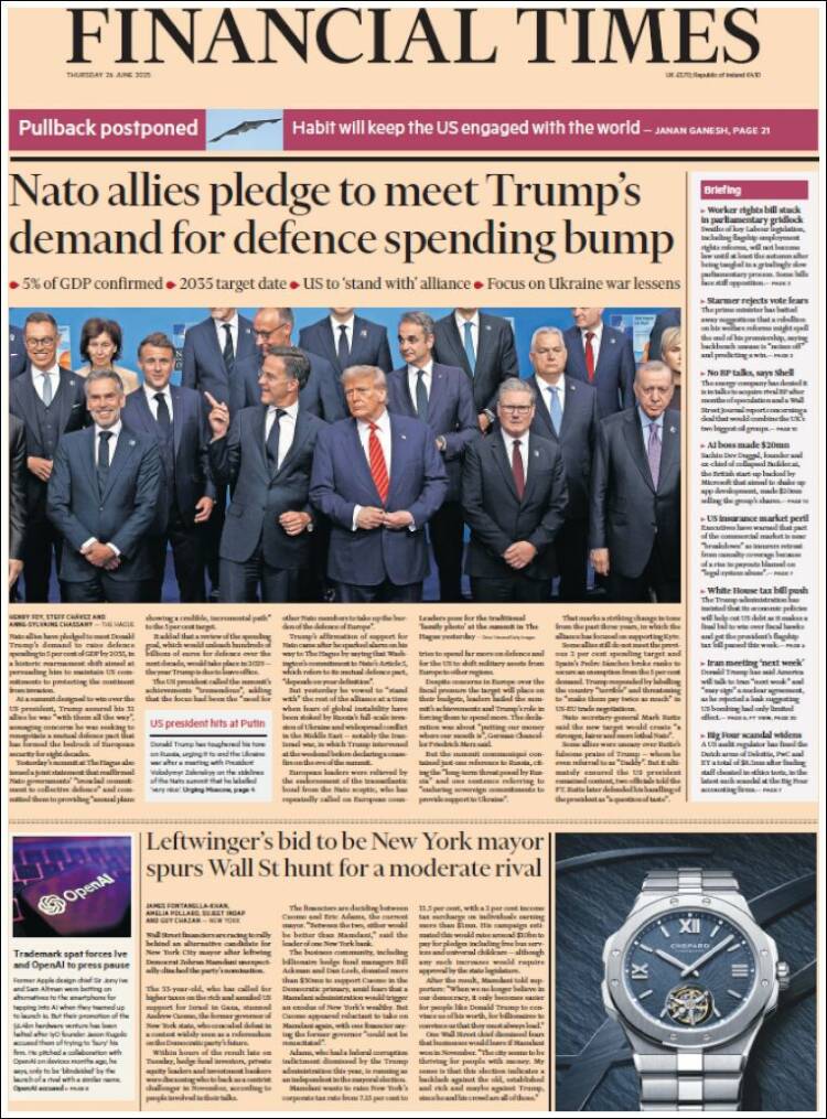 Portada de Financial Times (Reino Unido)