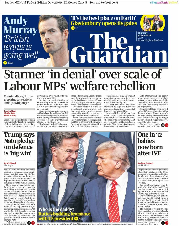 Portada de The Guardian (Reino Unido)