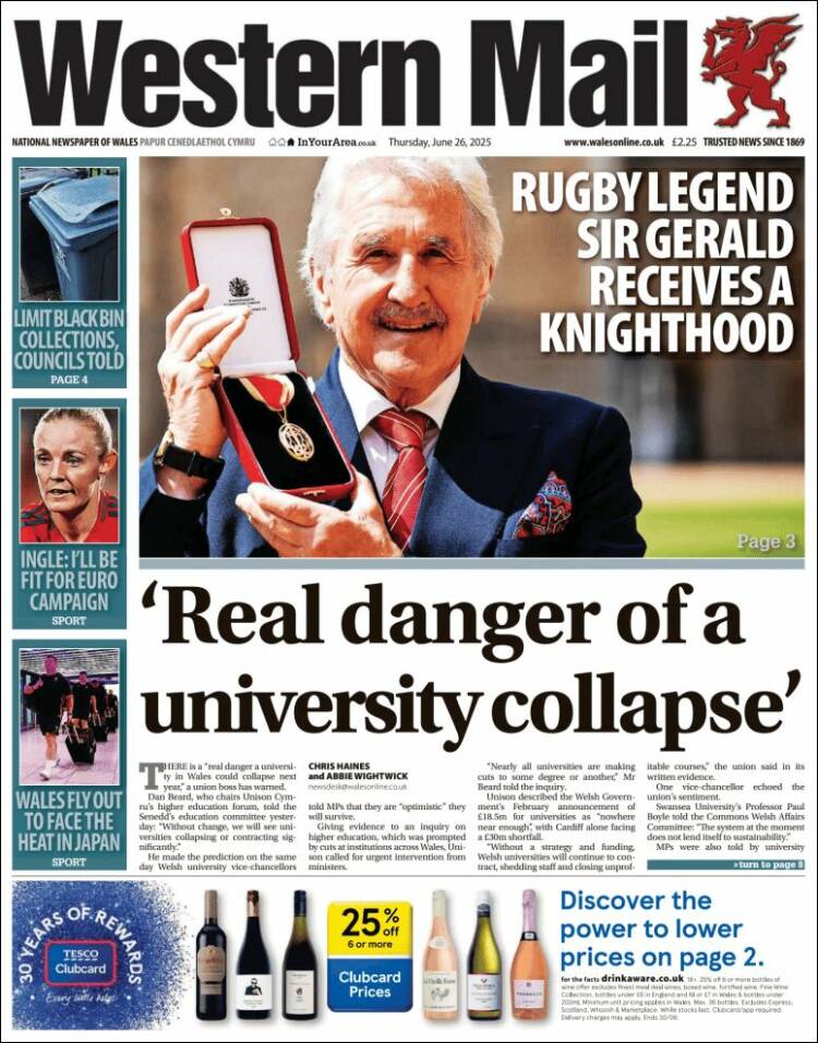 Portada de Western Mail (Reino Unido)