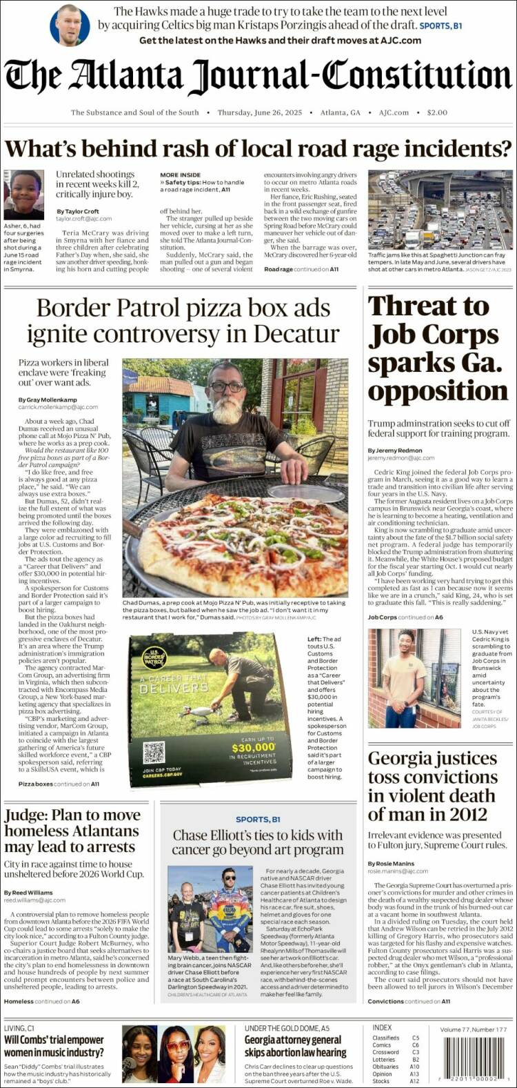 Portada de The Atlanta Journal-Constitution (USA)