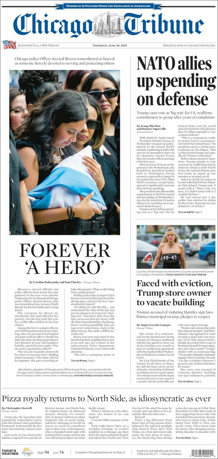 Portada de Chicago Tribune (USA)