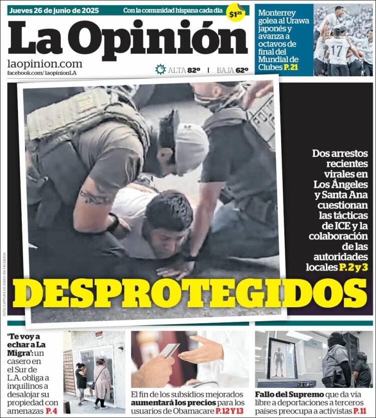 Portada de La Opinión (USA)