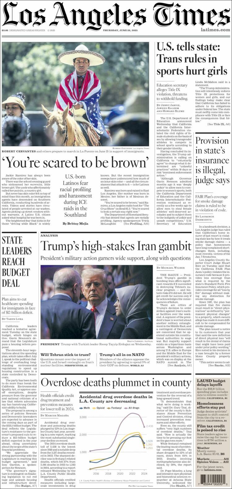 Portada de Los Angeles Times (USA)