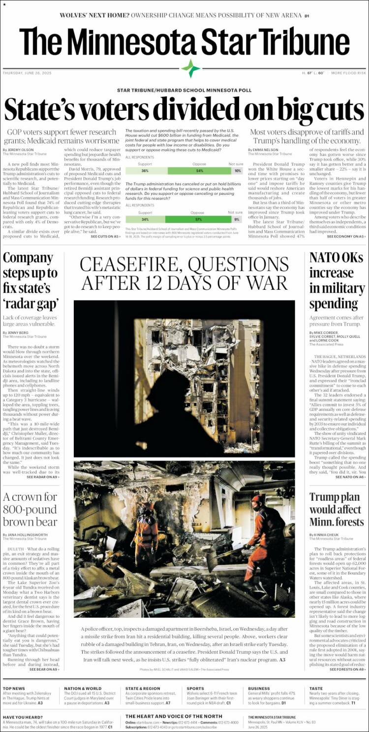 Portada de Star Tribune (USA)