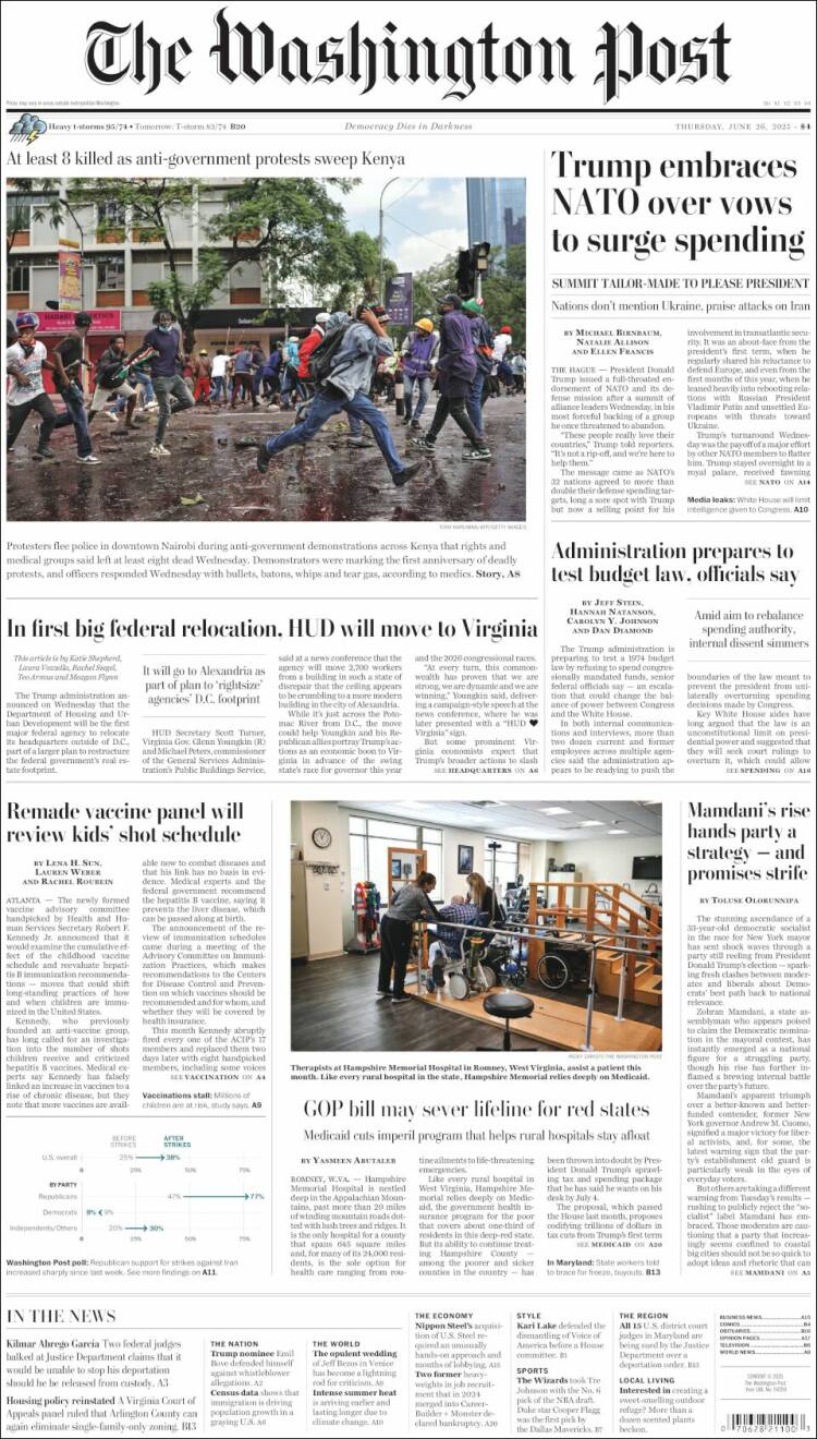 Portada de The Washington Post (USA)